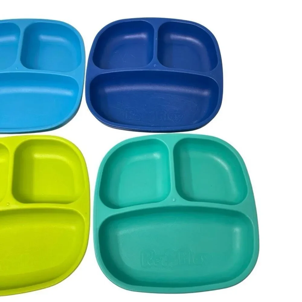 Replay Recycled Plastic Divided Plates Aqua Green Blue Teal Lot of 6 Preowned